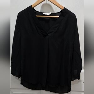 Lush Elegant Black V-Neck Blouse